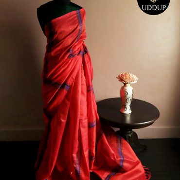 Pure Handloom Tomato Pink Silk Cotton Saree