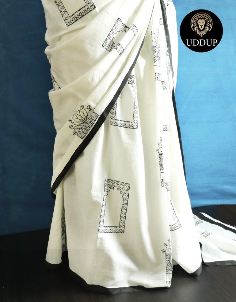 Pure White Mul Cotton saree - Image 3