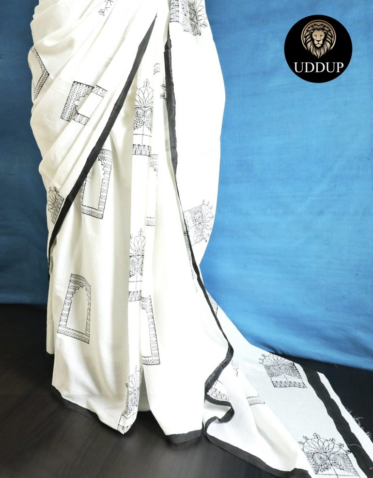 Pure White Mul Cotton saree - Image 4