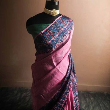 Handloom Hand Block Printed Tussar Silk Saree