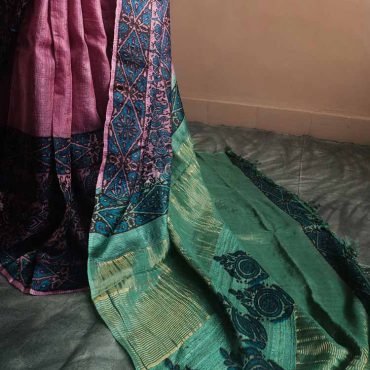 Handloom Hand Block Printed Tussar Silk Saree