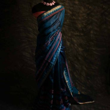 Pure Handloom Prussian Blue Silk Cotton Saree