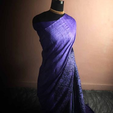 Pure Hand Block Printed Line Tussar Saree