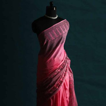 Pink Hand Block Printed Mul Cotton Saree