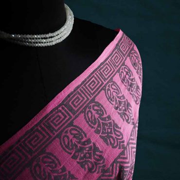 Pink Hand Block Printed Mul Cotton Saree