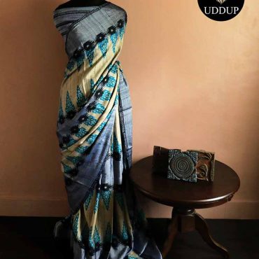 Pure Hand Block Printed DesiTussar Silk Saree