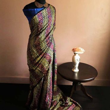 Hand Block Printed Pure DesiTussar Silk Saree