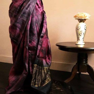 Pure Handloom Tie and Dyed  Line Tussar Silk Saree