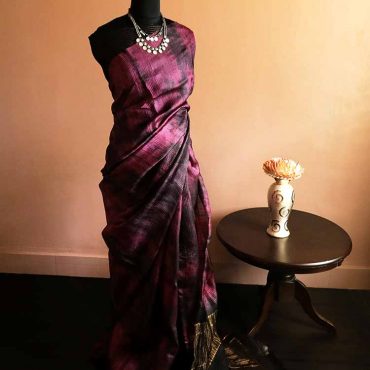 Pure Handloom Tie and Dyed  Line Tussar Silk Saree