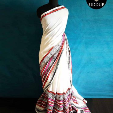 White Hand  Block  Printed Pure Mul Cotton Saree