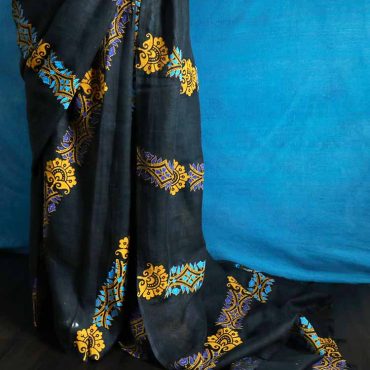 Pure Hand Block Printed Linen Saree