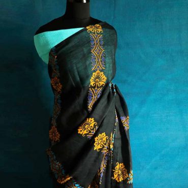 Pure Hand Block Printed Linen Saree