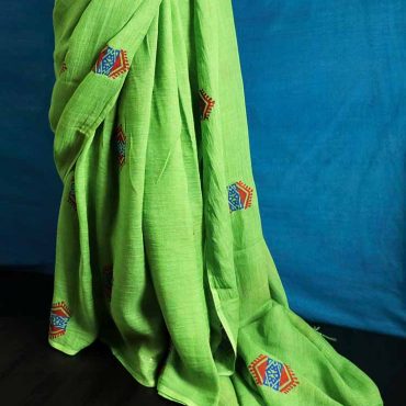 Hand Block Pigment Printed Pure Linen Saree