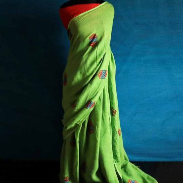 Hand Block Pigment Printed Pure Linen Saree