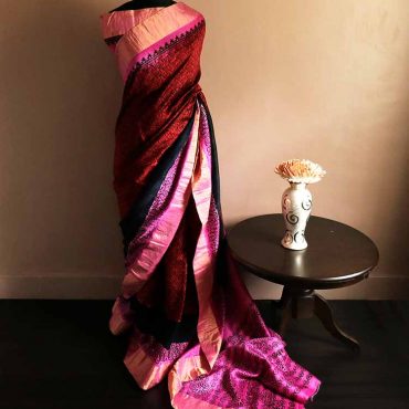 Pure Hand Block Printed Duppion Silk Saree