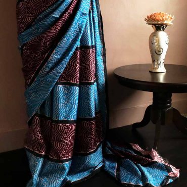 Hand Block Printed Pure Desi Tussar Silk Saree