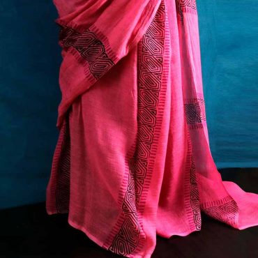 Pure Hand Block Pigment Printed Linen Saree