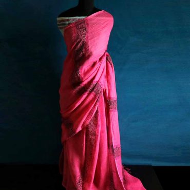 Pure Hand Block Pigment Printed Linen Saree