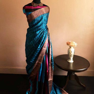 Pure Block Printed Desi Tussar Silk Saree