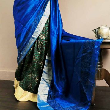 Pure Hand Block Printed Duppion Silk Saree