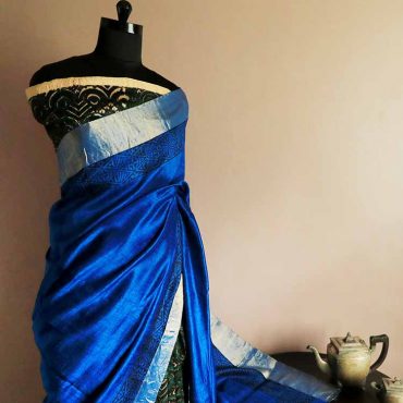 Pure Hand Block Printed Duppion Silk Saree