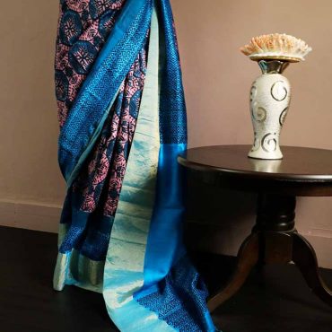 Peacock Green Pure Dupion Silk Saree