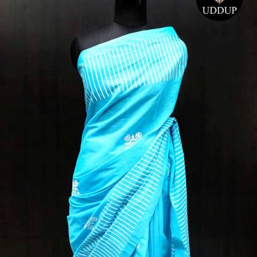 Blue Geometric Pattern Mul Cotton Saree & Best Mul Saree Deals