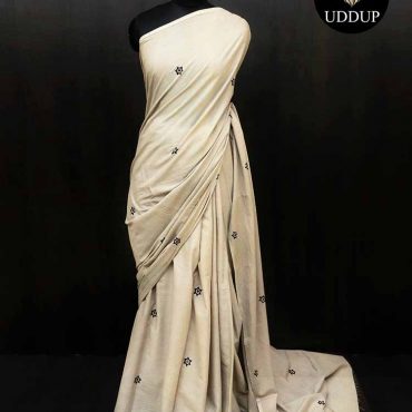 Light Grey Hand  Block printed Mul Cotton saree