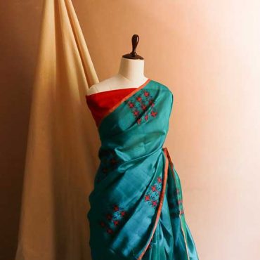 Pure Handloom Blue Green Silk Cotton Saree