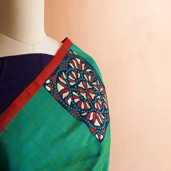 Pure Green Handloom Silk Cotton Saree - Image 4