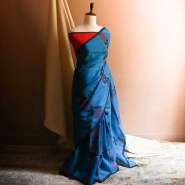 Pure Handloom Sapphire Blue Silk Cotton Saree