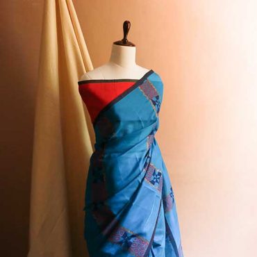 Pure Handloom Sapphire Blue Silk Cotton Saree