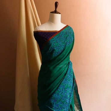 Pure Hand-loom Forest Green Silk Cotton saree