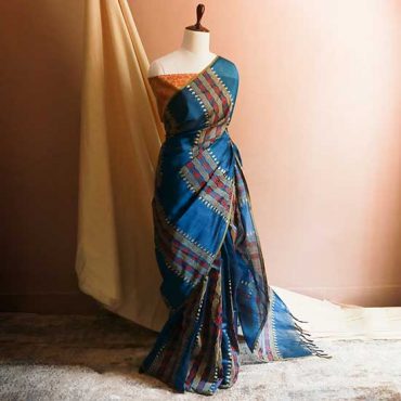 Pure Handloom Peacock Blue Silk Cotton Saree