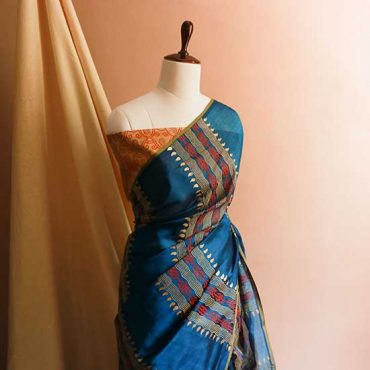 Pure Handloom Peacock Blue Silk Cotton Saree