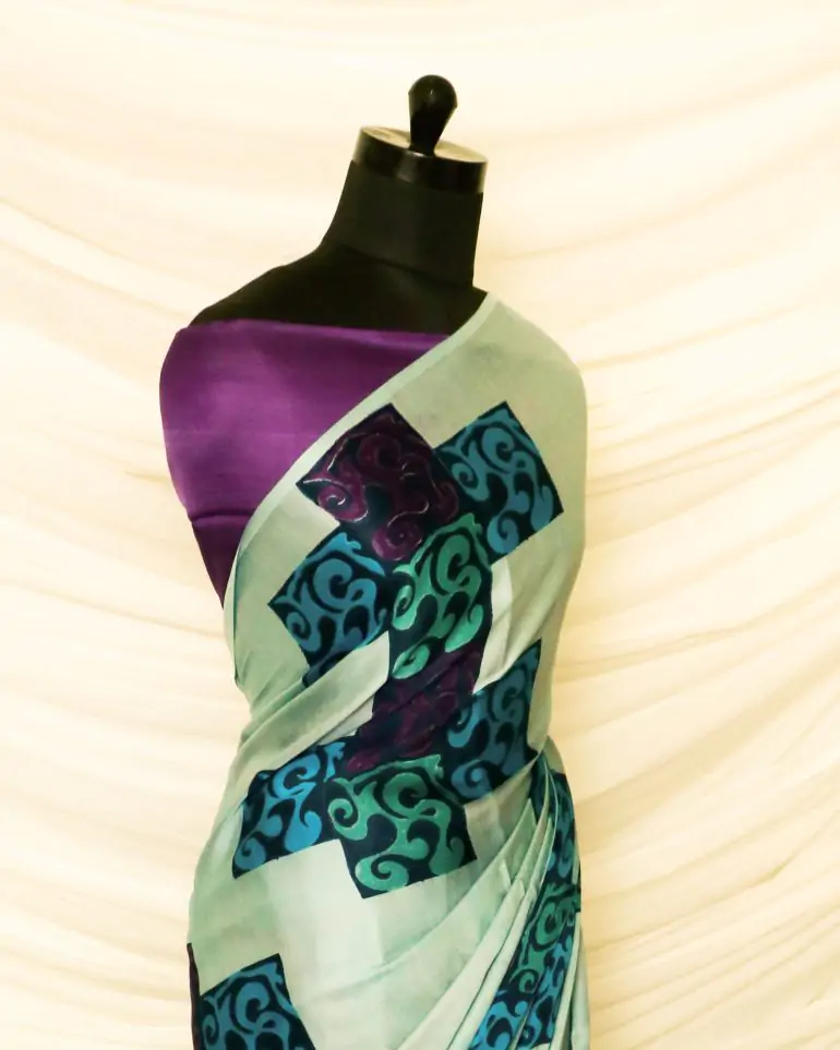 Pure Hand-Printed light Pista green Modal Silk Saree