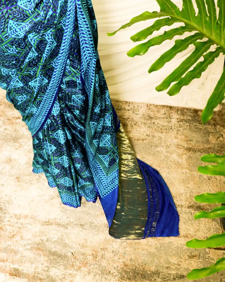 Pure Handloom Blue Gaji Silk Saree - Image 4