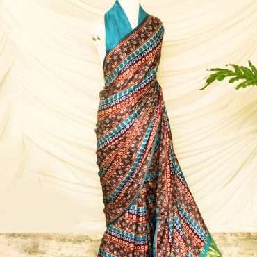 Pure Handloom Brown with Blue Gaji Silk Saree