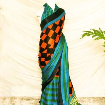 Pure Handloom Greenish Blue Gaji Silk Saree