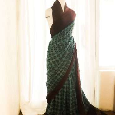 Pure Handloom Hunter Green Linen Saree