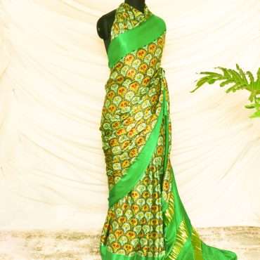 Pure Handloom Parakeet Green Gaji Silk Saree