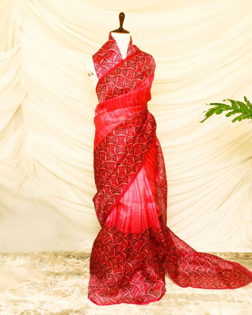 A Peach Organza Silk saree that deserves care and attention from Uddup Silk, Chennai