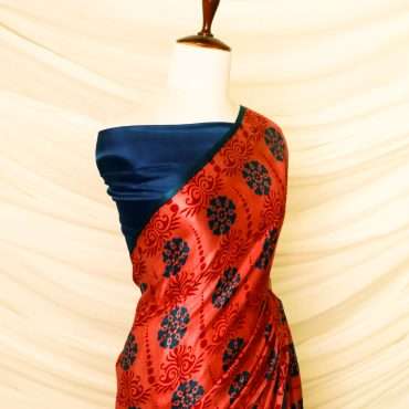 Pure Handloom Reddish Blue Gaji Silk Saree