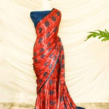 Pure Handloom Reddish Blue Gaji Silk Saree