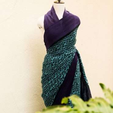 Pure Handloom Sky Blue with Violet Linen Saree