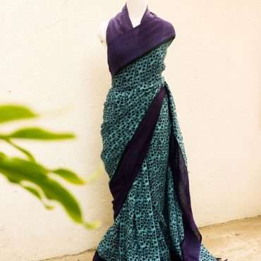 Pure Handloom Sky Blue with Violet Linen Saree