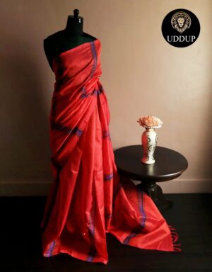 Pure Handloom Tomato Pink Silk Cotton Saree
