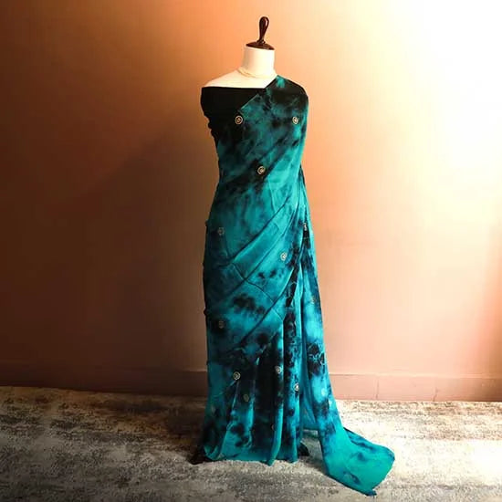 Blue and black Tie and Die saree Georgette saree