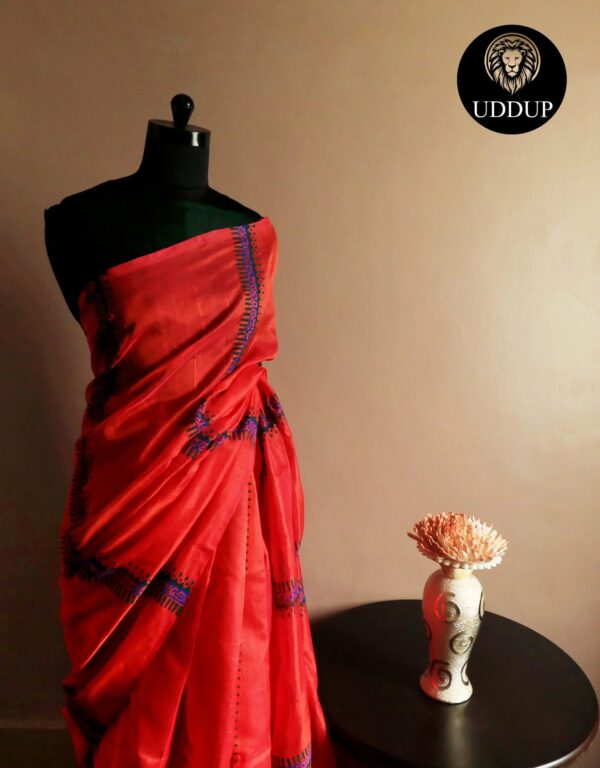 Pure Handloom Tomato Pink Silk Cotton Saree