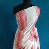 White handloom linen saree with pink and red vertical prints